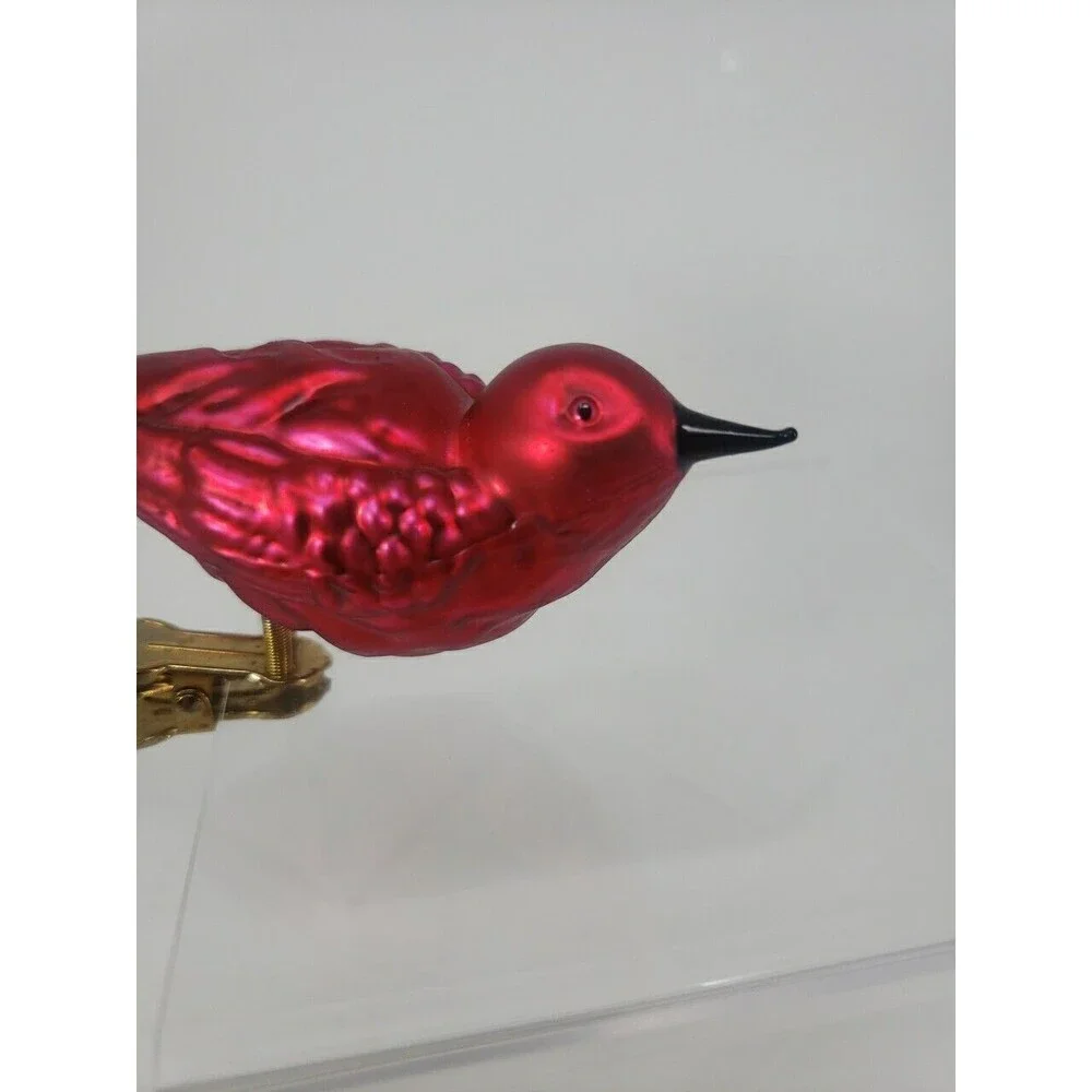 Vintage Blown Glass Red Bird Feather Tail Spring Clip Legs Classic Rare Uncommon